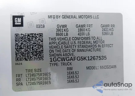 2019 Chevrolet Express 2500 Work Van from USA, damaged, VIN 1GCWGAFG5K1267535